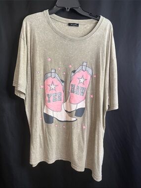 Zutter Yee Haw Graphic Tee - Taupe with Pink